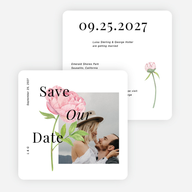 Peony Perfection Save the Date Cards - White