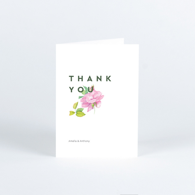 Pink Minimal Flower Wedding Thank You Cards - White