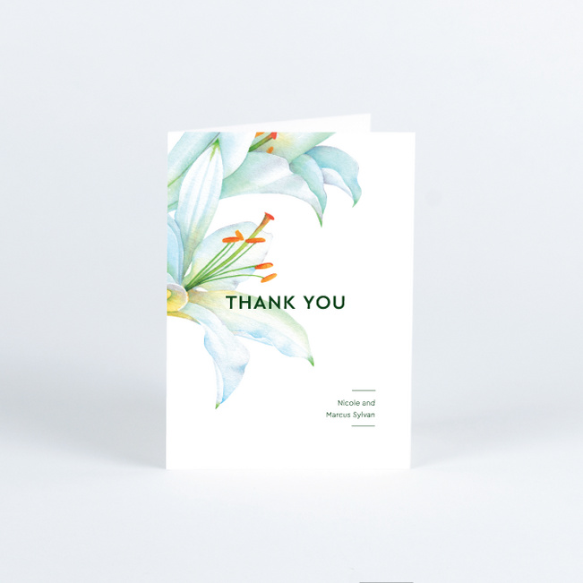 Watercolor Lily Wedding Thank You Cards - Green