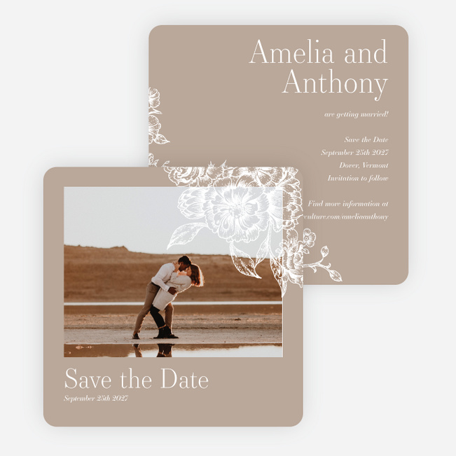 Muted Vintage Floral Save the Date Cards - Beige