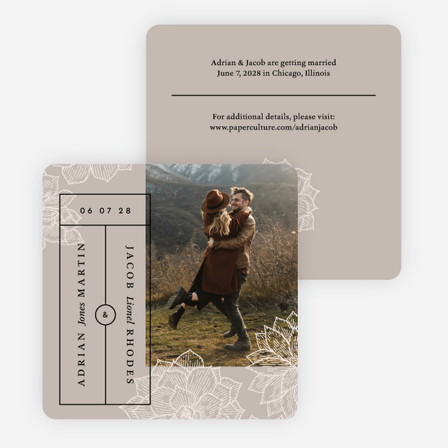 Modern Succulent Save the Date Cards - Brown
