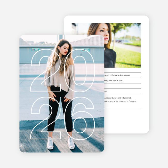 Big Outline Graduation Invitations - Black