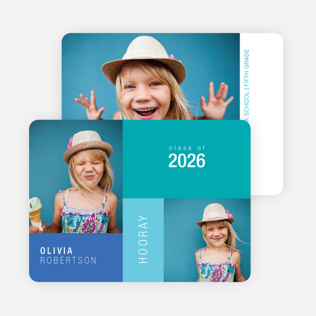 Color block Photo Graduation Announcements for Elementary School - Blue