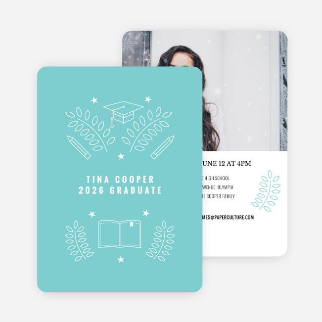 Graduation Invitations & Announcements with Laurel Wreaths - Blue