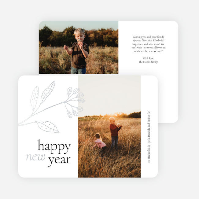 Foil Plant Header New Year Cards and Invitations - Gray