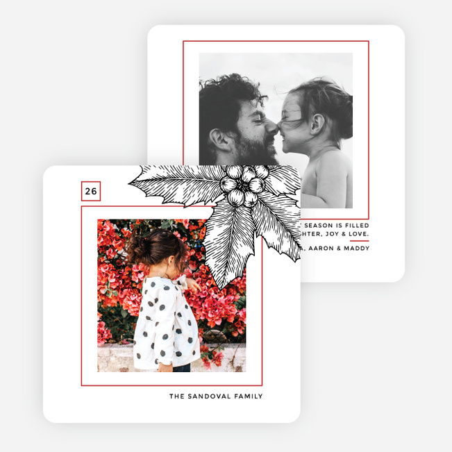 Detailed Holly Christmas Cards - Red