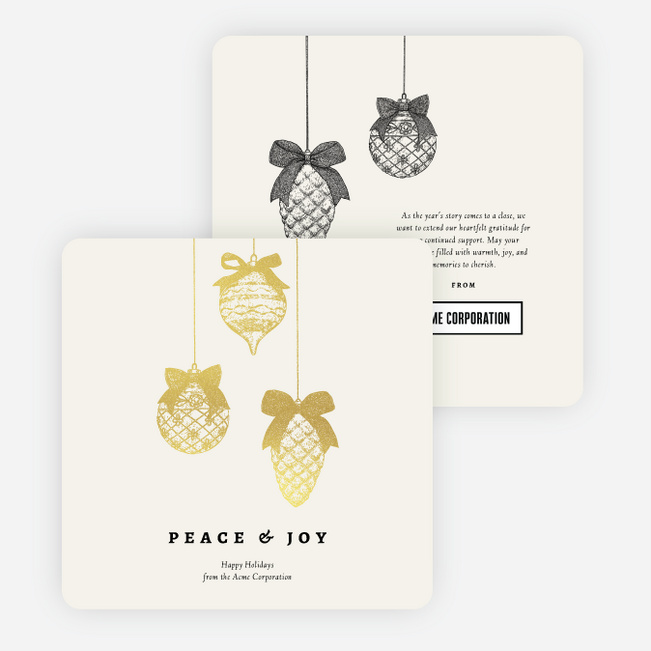 Foil Bow & Bauble Corporate Holiday Cards & Corporate Christmas Cards - Yellow