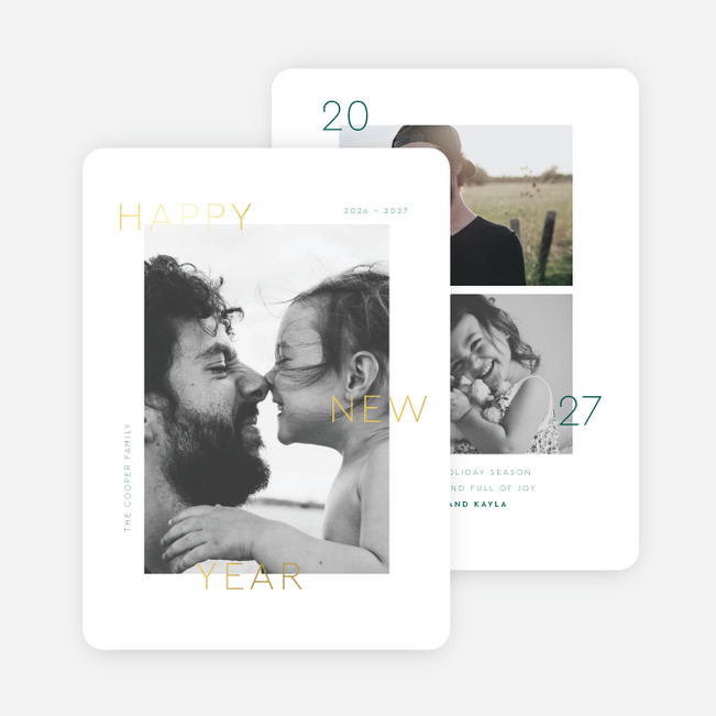 Foil Narrow Type New Year Cards and Invitations - Yellow