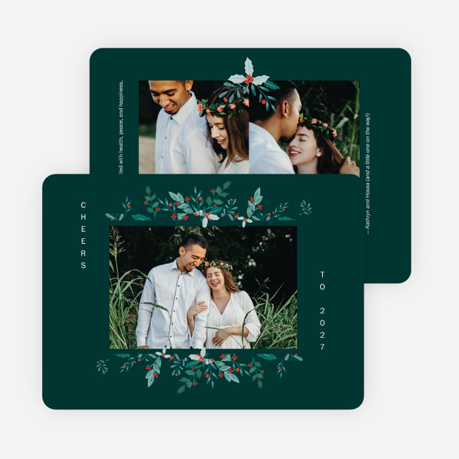 Holly Adornment New Year Cards and Invitations - Green