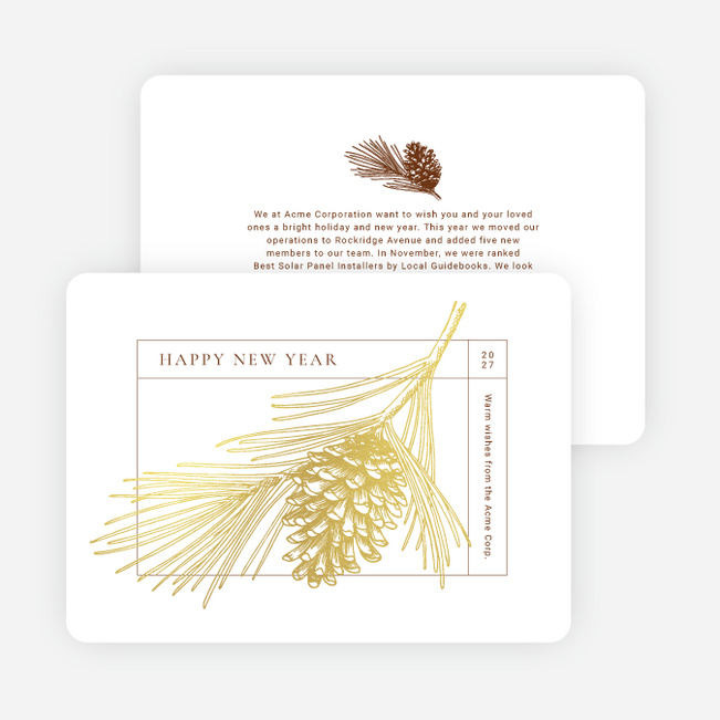Foil-Wrapped Pinecone Business Holiday Cards & Business Christmas Cards - Yellow