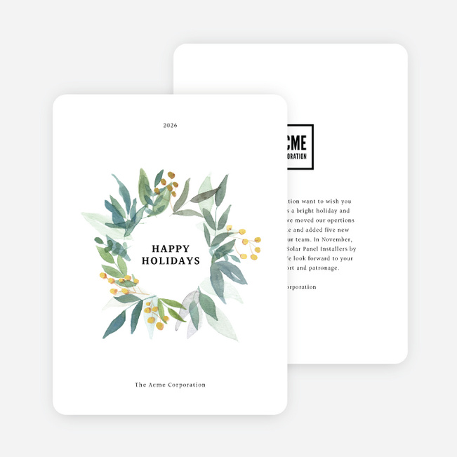 Foil Watercolor Flora Business and Corporate Holiday Cards - Yellow