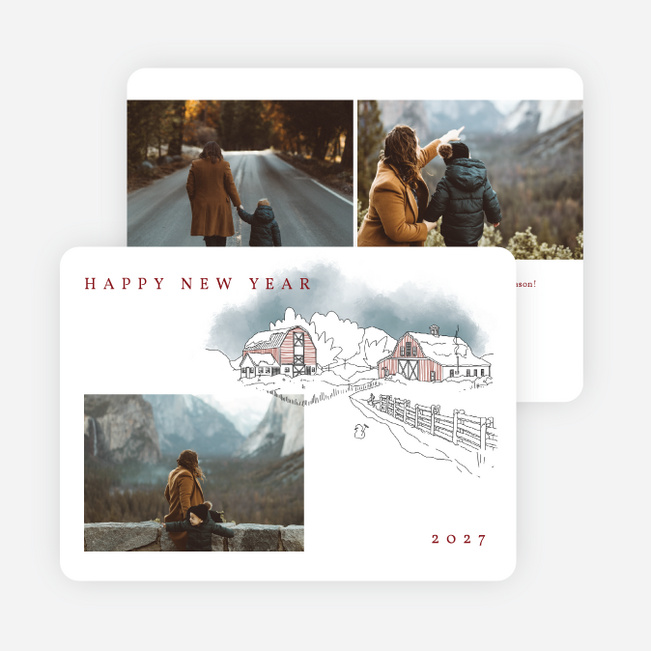 Watercolor Winter Scenery  New Year Cards and Invitations - White