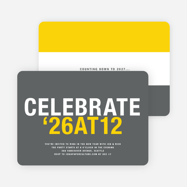 Stroke of Midnight New Year’s Invitations - Sun Gold