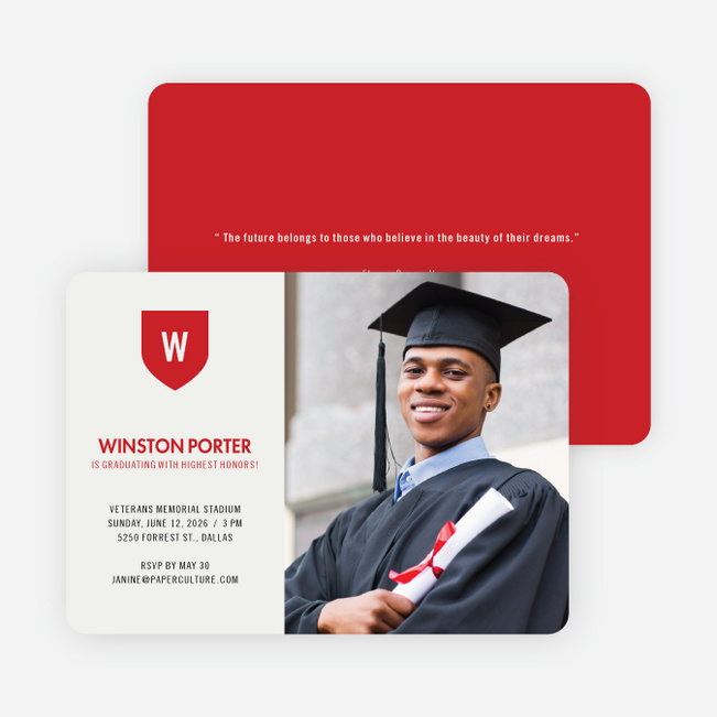 School Shield Graduation Announcements and Invitations - Vintage Rose