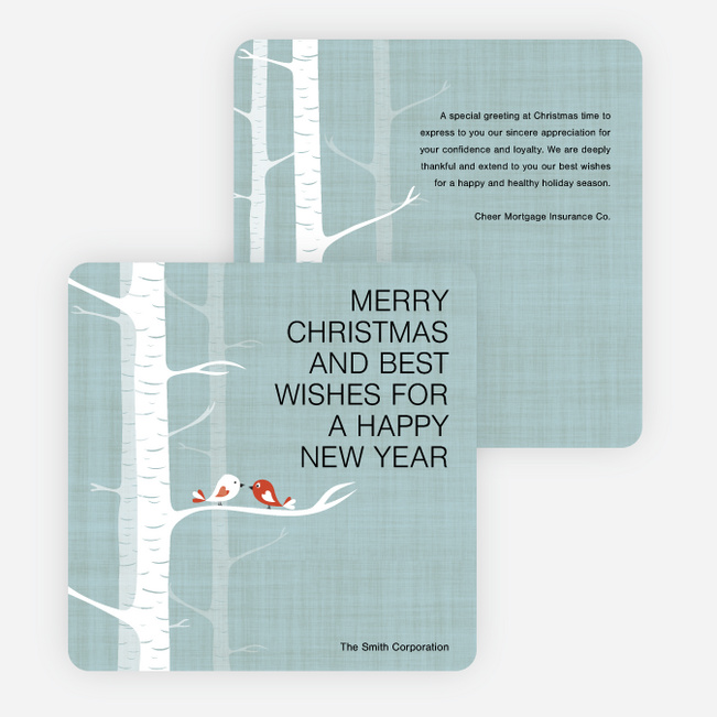 Bird Family Holiday Cards with Wishes for a Merry Christmas - Blue