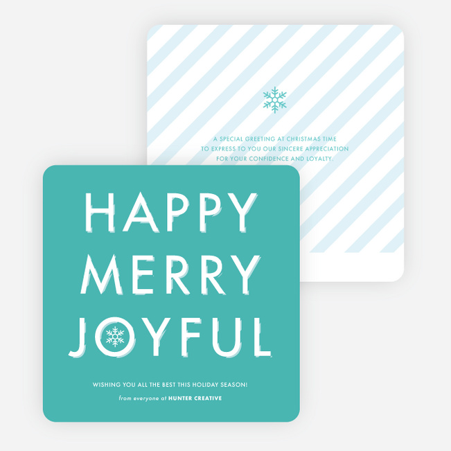 Happy, Merry, Joyful Striped Holiday Cards - Blue