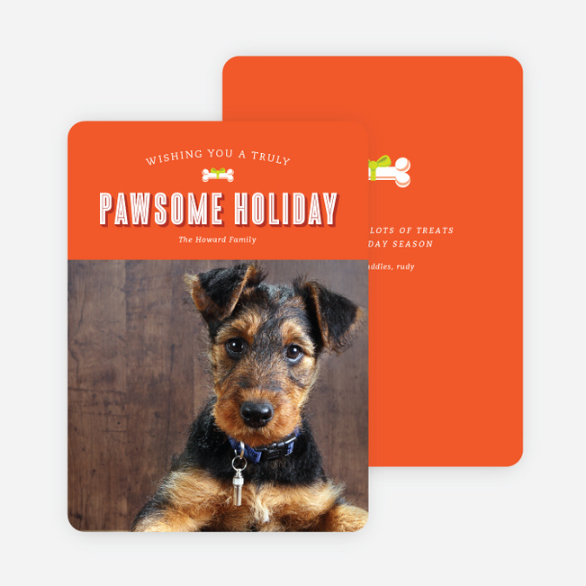 Pawsome Dog Holiday Photo Cards - Orange