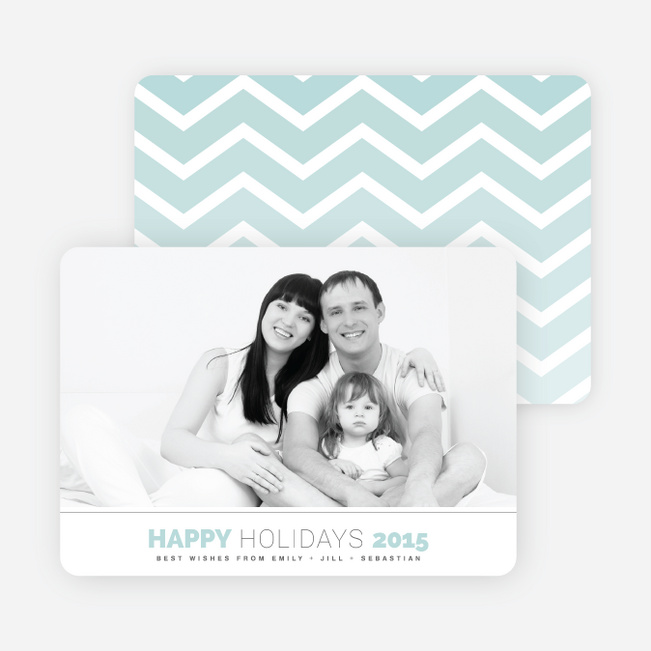 Chevron Winter Stripes Happy Holidays Cards - Blue