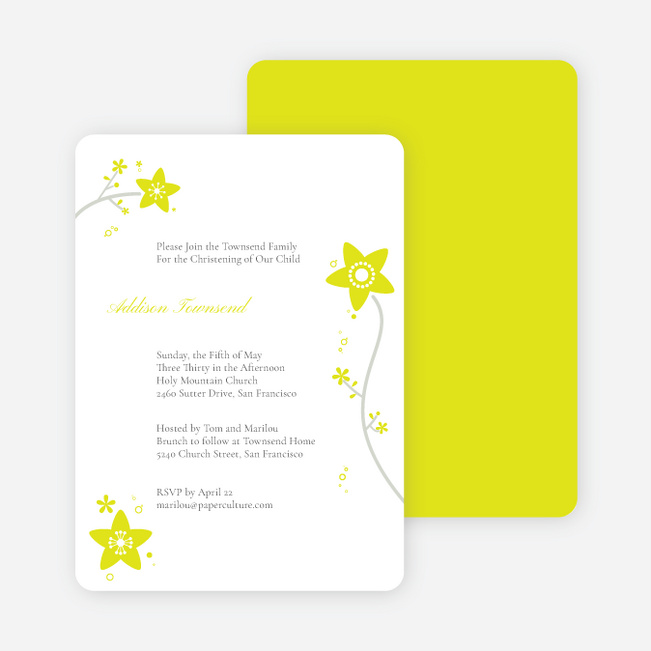 Floral Baptism Invitations - Yellow
