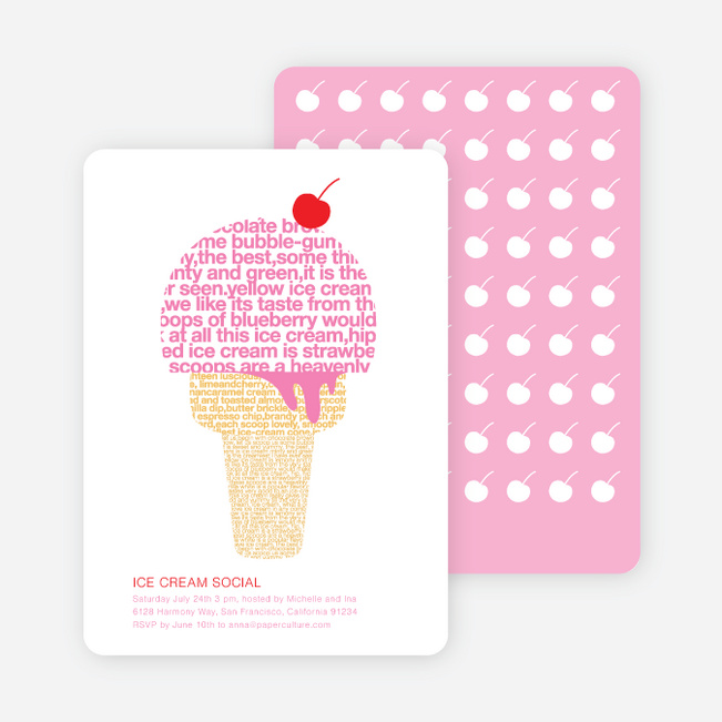 Ice Cream Social Summer Party Invitations - Carnation