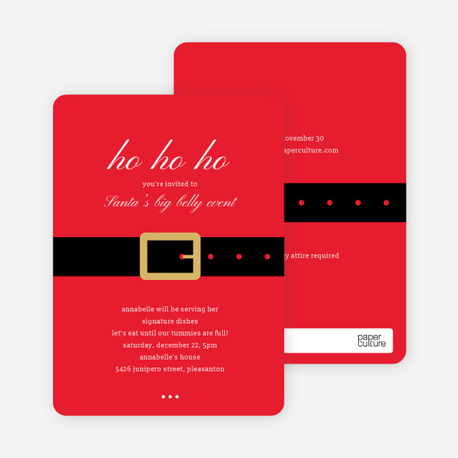 Santa Belly Holiday Party Invitations - Red