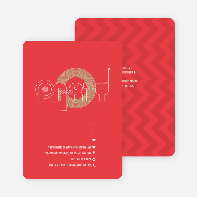 Music, DJ, Tunes – Birthday Invitations - Red