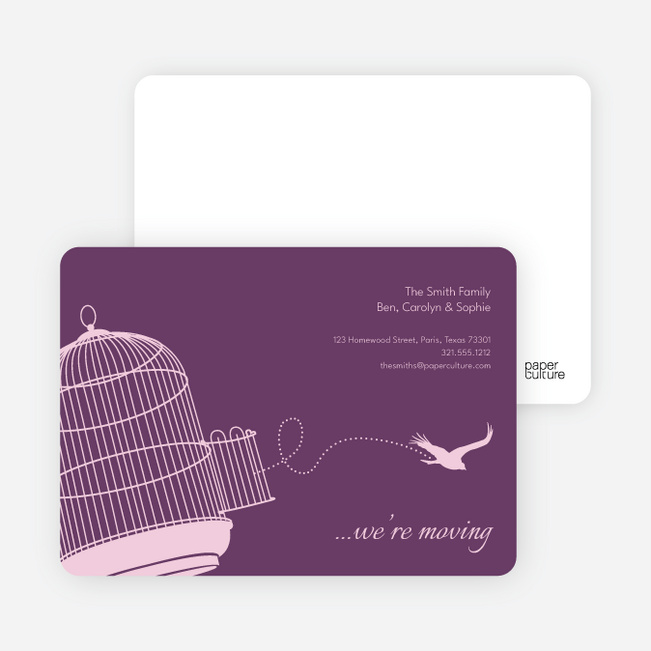 Flown the Coop Moving Announcement and Housewarming Invite - Violet