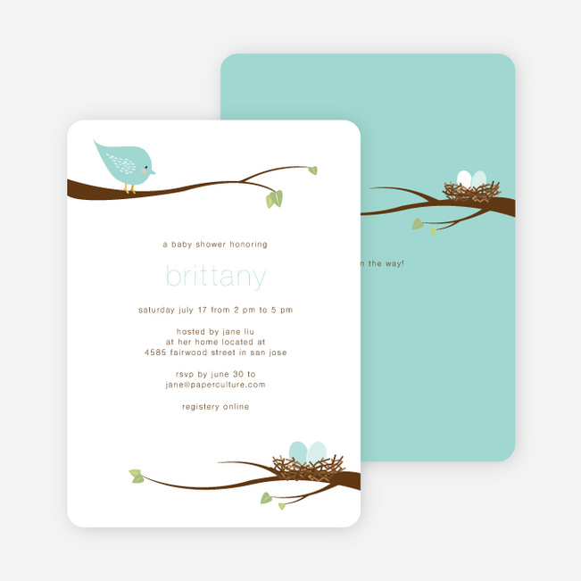 Whimsical Nesting Birds Baby Shower Invitations - Robins Egg