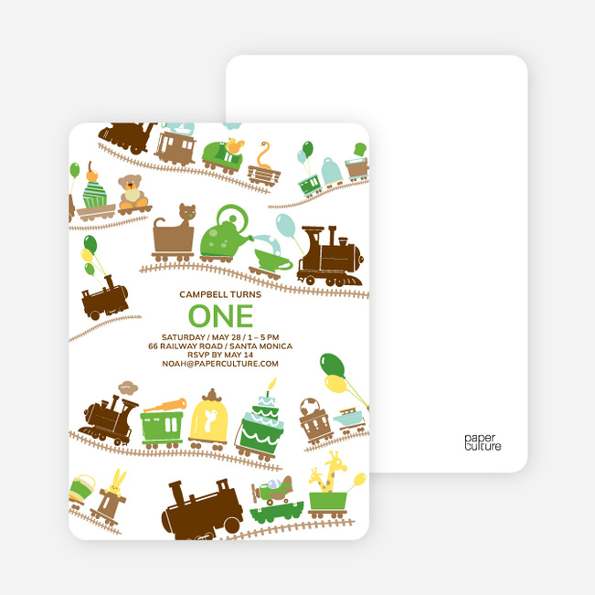 Little Engine that Would and Could Birthday Invitation - Apple Green