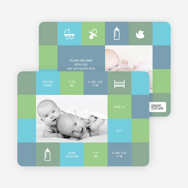 Double Trouble Twin Photo Birth Announcements - Sky Blue