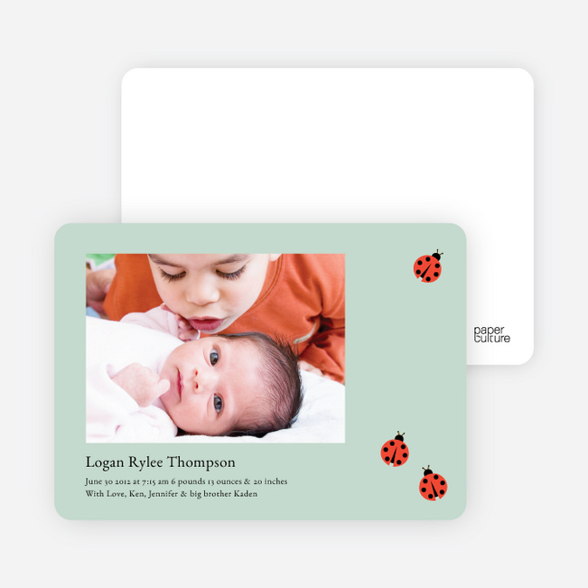 Ladybug Ladybug Photo Birth Announcements - Green Antique