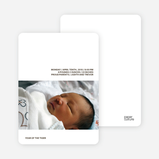 Woodblock Tiger Photo Card Announcements - Light Charcoal