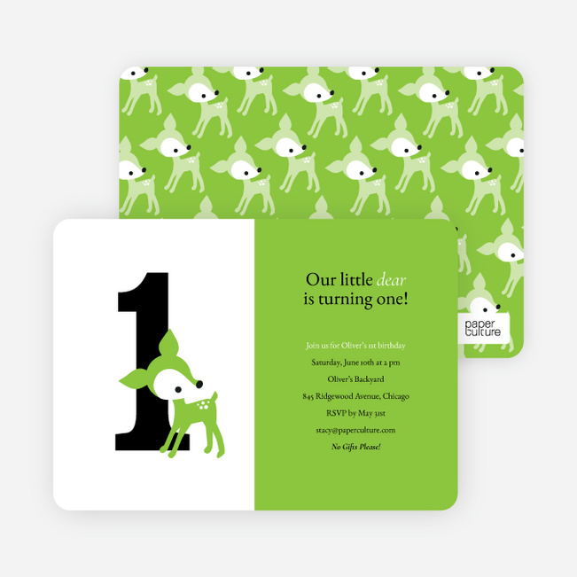 Blue Deer 1st Birthday Invitation - Meadow Green