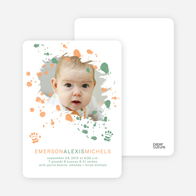 Jackson Pollock Redux Birth Announcements - Orange Surprise
