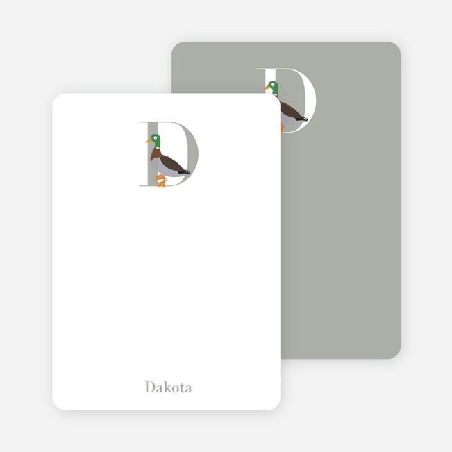 Alphabet Animals D Duck Monogram Stationery - Espresso