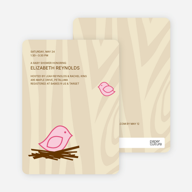 Nesting Bird Baby Shower Invitation - Pink