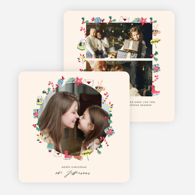 Christmas Icons Wreath Christmas Cards - White