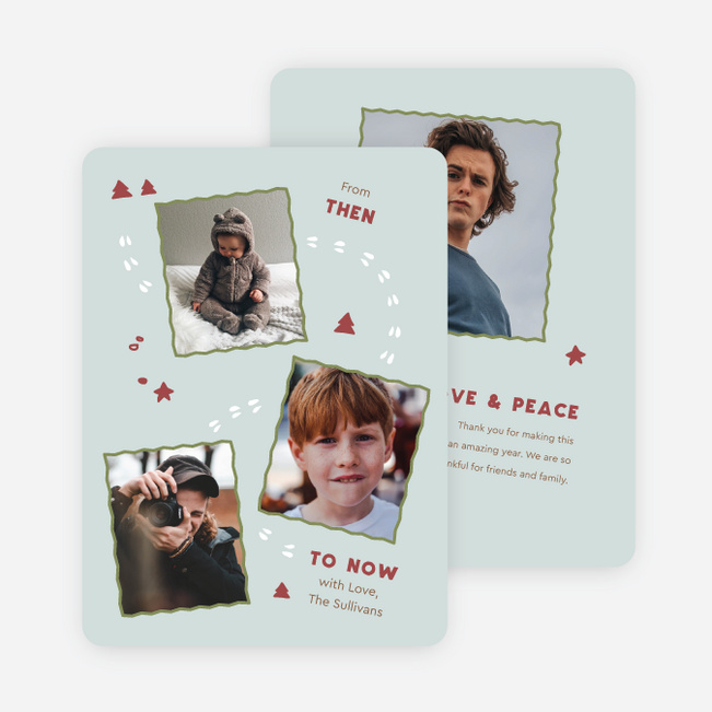 Then and Now Holiday Cards and Invitations - Blue