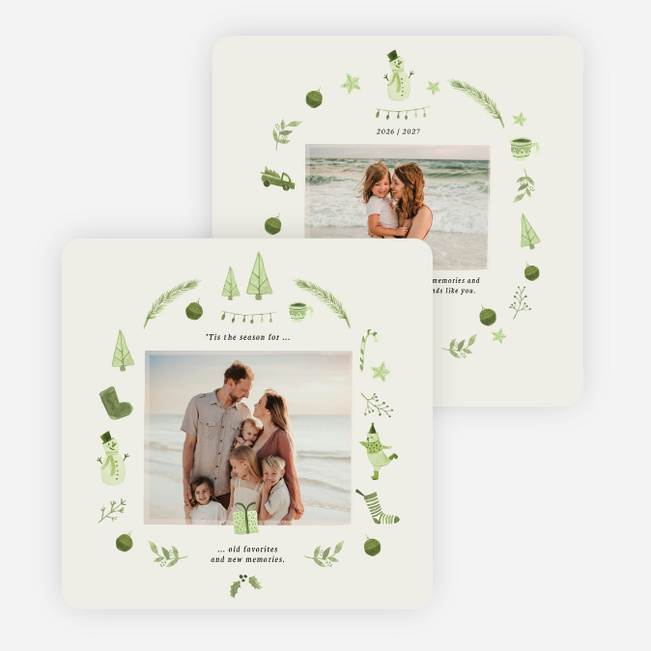 Watercolor Wishes Holiday Cards and Invitations - Green
