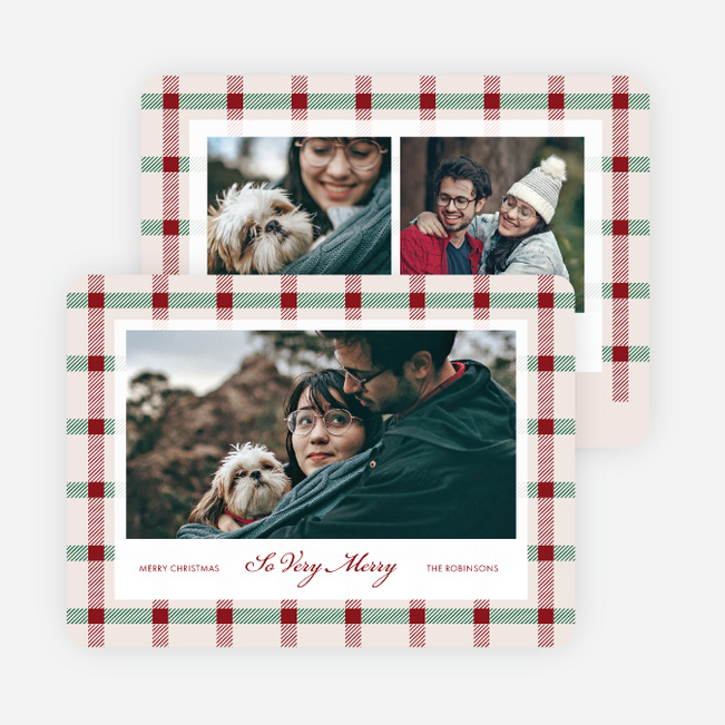 Classy Plaid Personalized Christmas Cards - Red