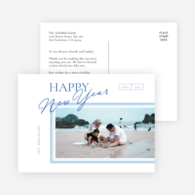 Finely Lined New Year Cards and Invitations - Blue